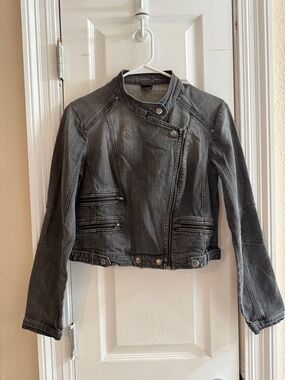 LONDONJEAN Women's Charcoal Asymmetrical Moto Jacket